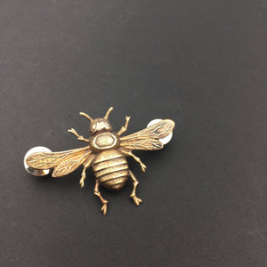 Metal Cloth & Wood - Brass Honeybee Insect Pin or Brooch: Bright Gold