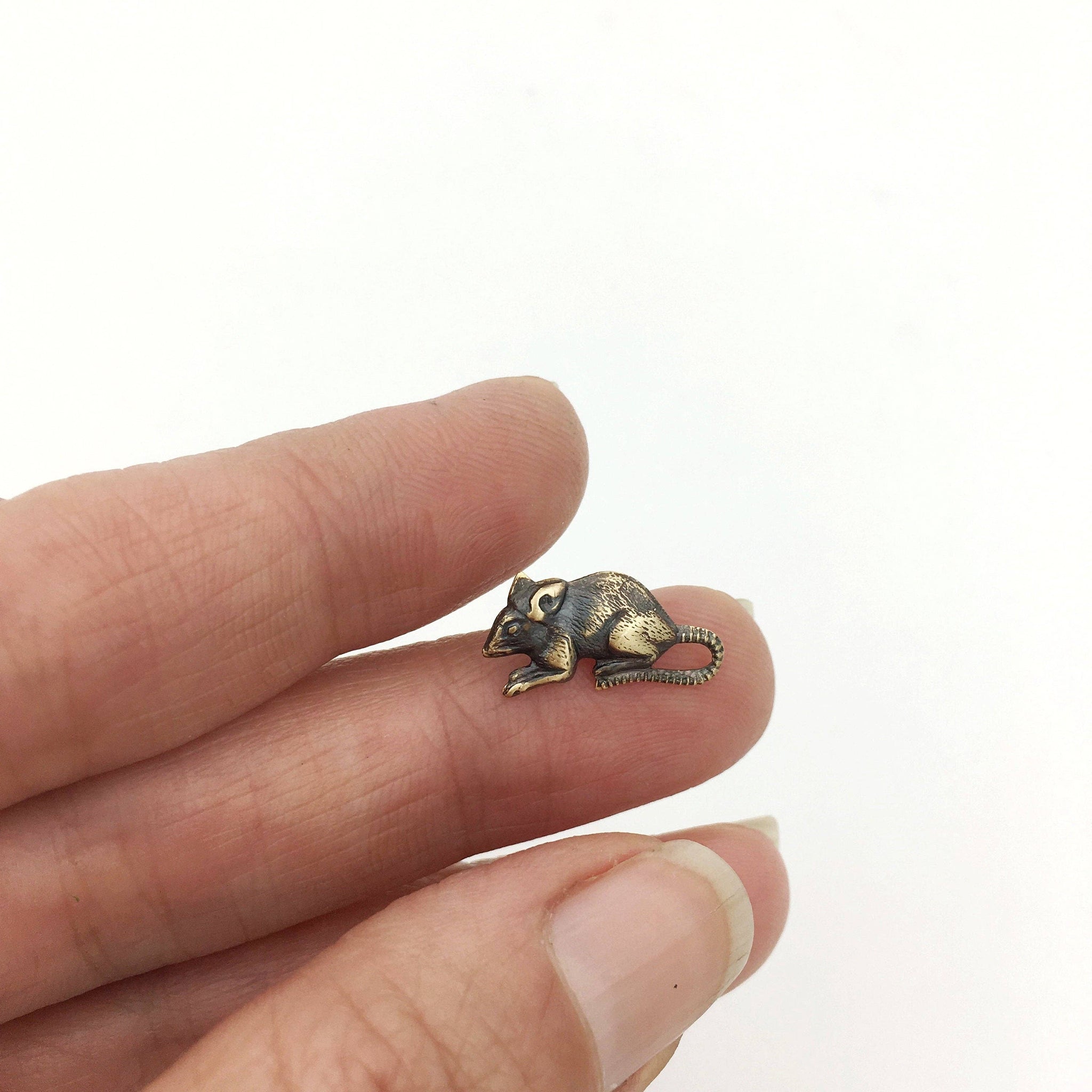 Metal Cloth & Wood - Rat or Mouse Lapel Pin Tie Tack or Brooch: Antique Gold