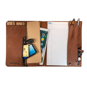 Walker Portfolio | Medium Leather Padfolio & Tablet Case for A4/Letter Pads: Saddle / Right-Handed