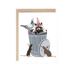 Trash Party Raccoon, Rat, Pigeon Card